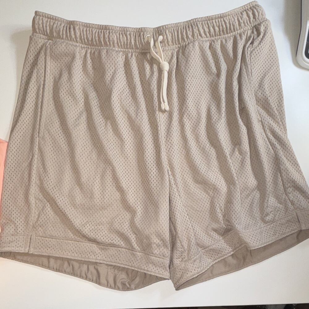 DSG Mesh Rec Short Men's M Beige Mesh Polyester Gym 6" Relaxed Drawstring